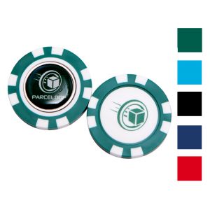 Plastic poker chip with golf ball marker